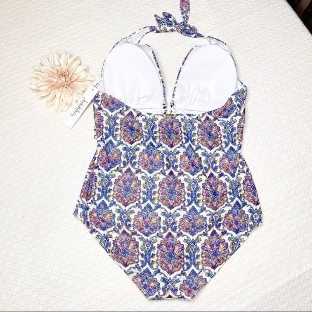 Nicole Miller Paisley Halter One Piece Swimsuit Plus Size 3X - Picture 5 of 8
